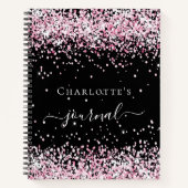 Black blush roze glitter name script journal notitieboek (Voorkant)