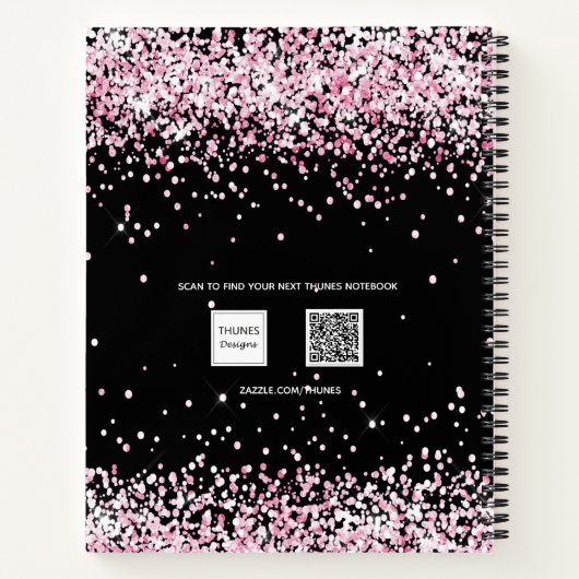 Black blush roze glitter name script journal notitieboek (Achterkant)