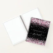 Black blush roze glitter name script journal notitieboek (Binnen)
