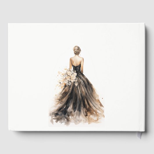 Black Blush Waterverf Trouwjurk Vrijgezellenfeest Gastenboek (Achterkant)