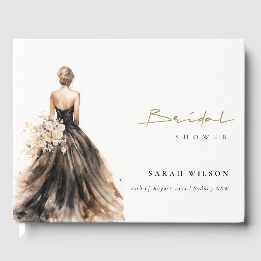 Black Blush Waterverf Trouwjurk Vrijgezellenfeest Gastenboek (Voorkant)