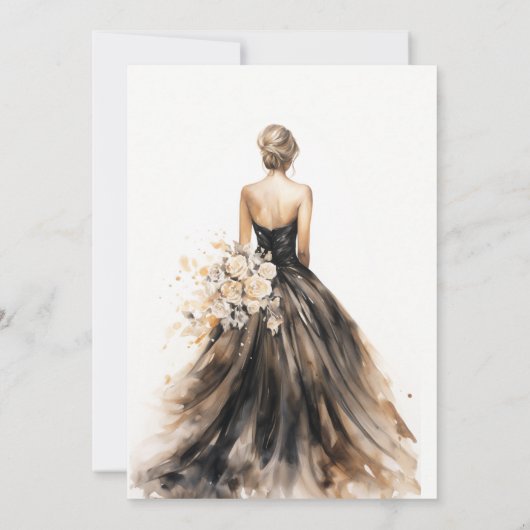 Black Blush Waterverf Trouwjurk Vrijgezellenfeest Kaart (Achterkant)
