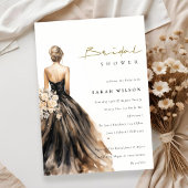 Black Blush Waterverf Trouwjurk Vrijgezellenfeest Kaart