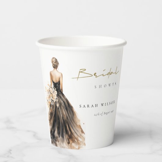 Black Blush Waterverf Trouwjurk Vrijgezellenfeest Papieren Bekers (Achterkant)