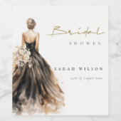 Black Blush Waterverf Trouwjurk Vrijgezellenfeest Wijn Etiket (Enkel label)