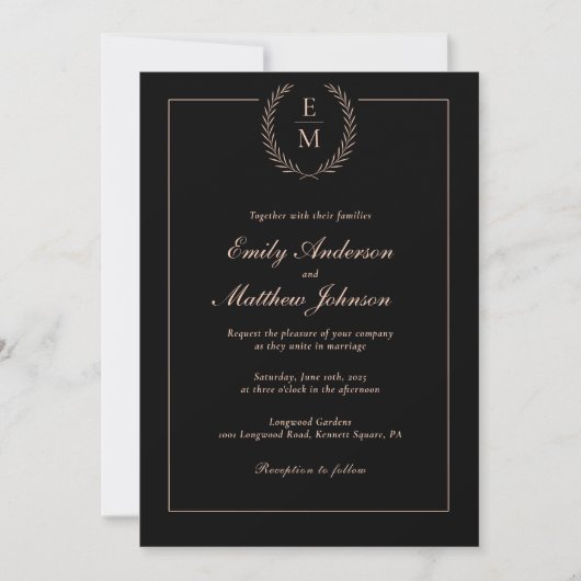 Black Blush Wedding Invitation QR-code Kaart (Voorkant)
