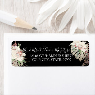 Black Blush White Floral Tropical Foliage Weddensc Etiket
