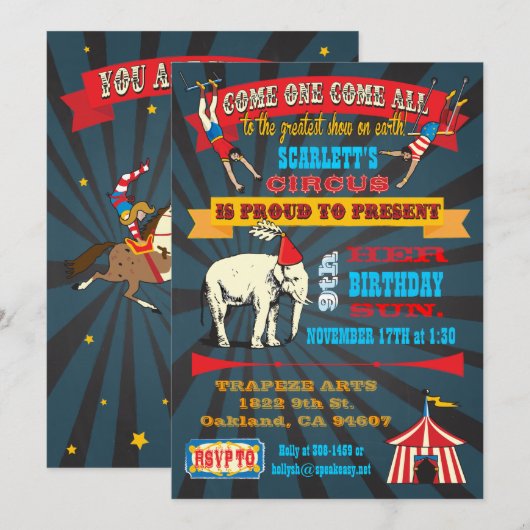 Black Board Verjaardag Circus Party Uitnodigingen