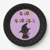 Black Boarder Black Cat Happy Halloween-ballonnen Papieren Bordje (Voorkant)