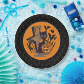 Black Boarder Black Cat Tombstone Bats Halloween Papieren Bordje (Feest)