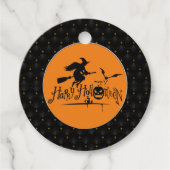 Black Boarder Gelukkige Halloween Heks En Vleermui Bedankjes Labels (Voorkant)