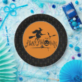 Black Boarder Gelukkige Halloween Heks En Vleermui Papieren Bordje (Feest)