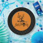 Black Boarder Happy Halloween Grave Yard Papieren Bordje (Feest)