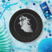 Black Boarder Lady in White Ghost Halloween Papieren Bordje (Feest)