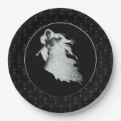 Black Boarder Lady in White Ghost Halloween Papieren Bordje (Voorkant)