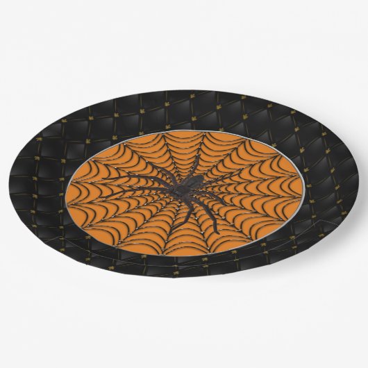 Black Boarder Spider Web Black Spider Halloween Papieren Bordje (Gekanteld)