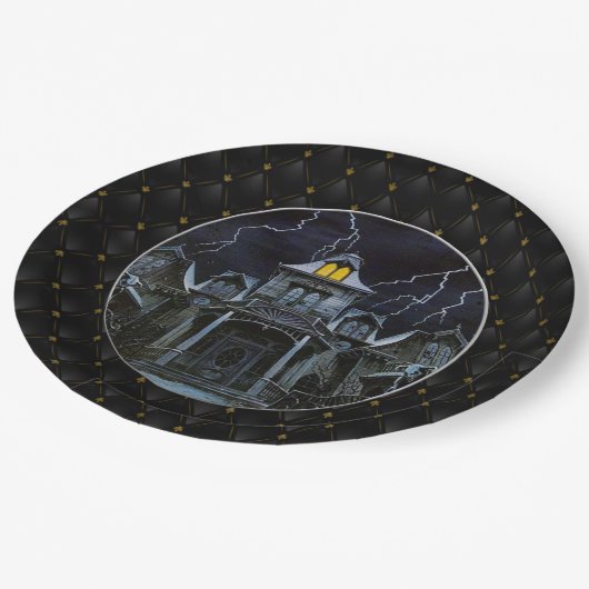 Black Boarder spookhuis Halloween Papieren Bordje (Gekanteld)