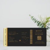Black Boarding Pass Bestemming bruiloft QR-code Kaart (Staand voorkant)