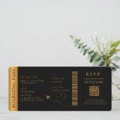 Black Boarding Pass Bestemming bruiloft QR-code Kaart (Staand voorkant)