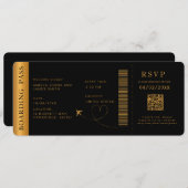Black Boarding Pass Bestemming bruiloft QR-code Kaart (Voorkant / Achterkant)