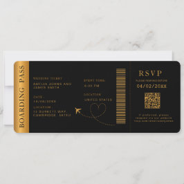 Black Boarding Pass Bestemming bruiloft QR-code Kaart