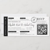Black Boarding Pass Reisbestemming Bruiloft Kaart (Voorkant)