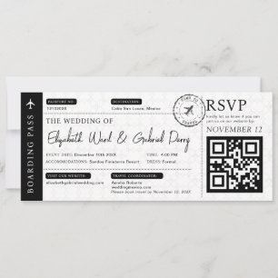 Black Boarding Pass Reisbestemming Bruiloft Kaart