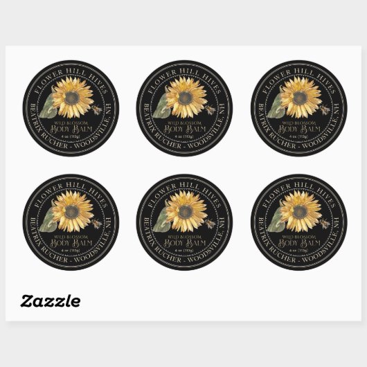 Black Body Balm Label Zonnebloem Metallic Goud Tek (Vel)