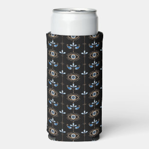 Black bohemian retro evil eye pattern seltzer blikjeskoeler