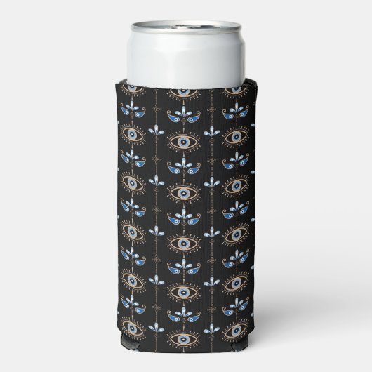 Black bohemian retro evil eye pattern seltzer blikjeskoeler (Seltzer Voorkant)