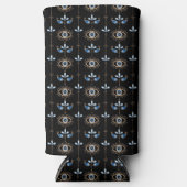 Black bohemian retro evil eye pattern seltzer blikjeskoeler (Voorkant)