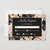 Black Boho Blooms & Bird Wedding RSVP (Voorkant)