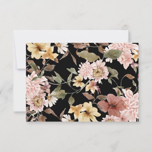 Black Boho Blooms & Bird Wedding RSVP (Achterkant)