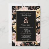 Black Boho Blooms & Bird Wedding Uitnodiging (Voorkant)