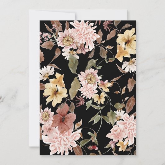 Black Boho Blooms & Bird Wedding Uitnodiging (Achterkant)