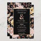 Black Boho Blooms & Bird Wedding Uitnodiging (Voorkant / Achterkant)
