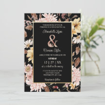 Black Boho Blooms & Bird Wedding Uitnodiging