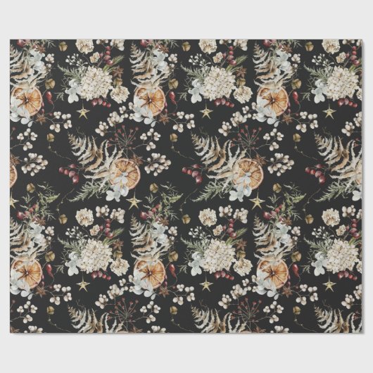 Black Boho Botanical Cadeaupapier (Vlak)
