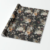 Black Boho Botanical Cadeaupapier (Uitgerold)