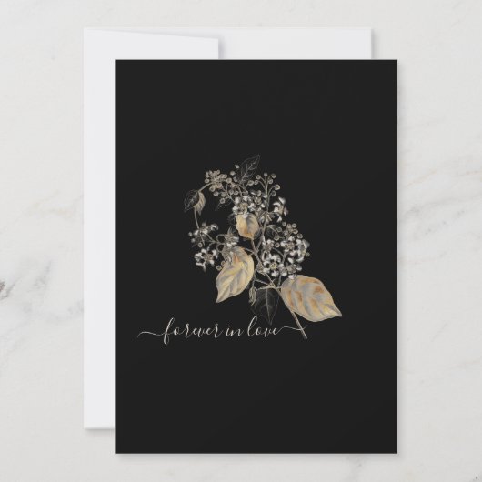 Black Boho Botanical Foliage Monogram Wedding Invi Kaart (Achterkant)