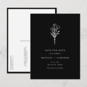 Black Boho Botanical QR Code Bewaar de datum Aankondigingskaart (Voorkant / Achterkant)