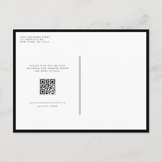 Black Boho Botanical QR Code Bewaar de datum Aankondigingskaart (Achterkant)