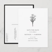 Black Boho Botanical QR Code Bewaar de datum Aankondigingskaart (Voorkant / Achterkant)