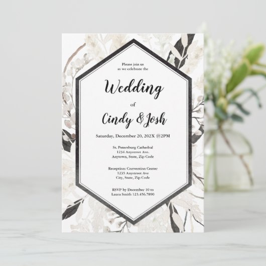 Black boho bruiloft uitnodiging (Staand voorkant)