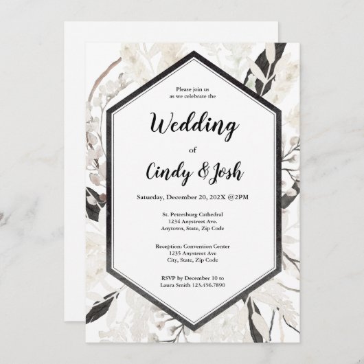 Black boho bruiloft uitnodiging (Voorkant / Achterkant)