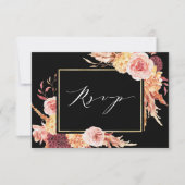 Black Boho Burgundy Terracotta Floral Wedding RSVP Kaartje (Voorkant)