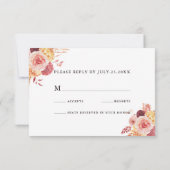Black Boho Burgundy Terracotta Floral Wedding RSVP Kaartje (Achterkant)