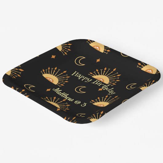 Black Boho Celestial Seamless Pattern Birthday Papieren Bordje (Gebogen)