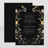 Black Boho Chic Wildflower Vrijgezellenfeest Elega Kaart (Voorkant / Achterkant)