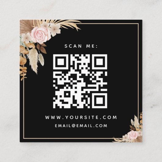 Black Boho Dried Palm Pampas Grass QR Code Rsvp Informatiekaartje (Achterkant)